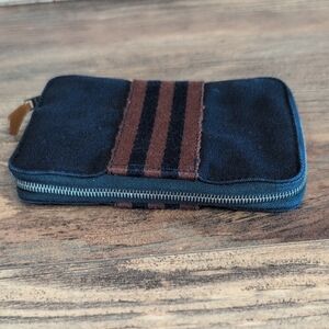 Hermes Herline Fourre Tout Zip Around Navy & Brown Canvas Unisex Wallet